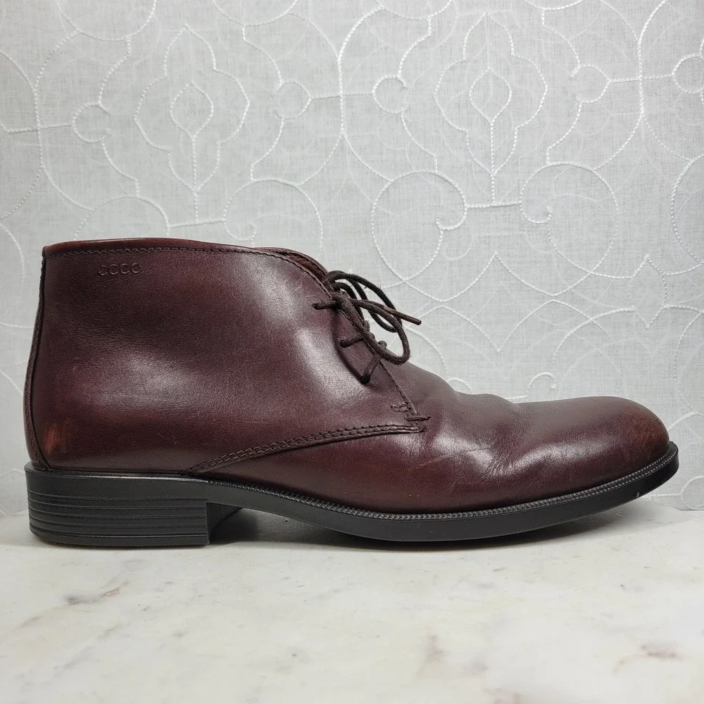 ECCO Harold Plain Toe Chukka Boot 44 Mens Burgundy Lace Up Desert Professional